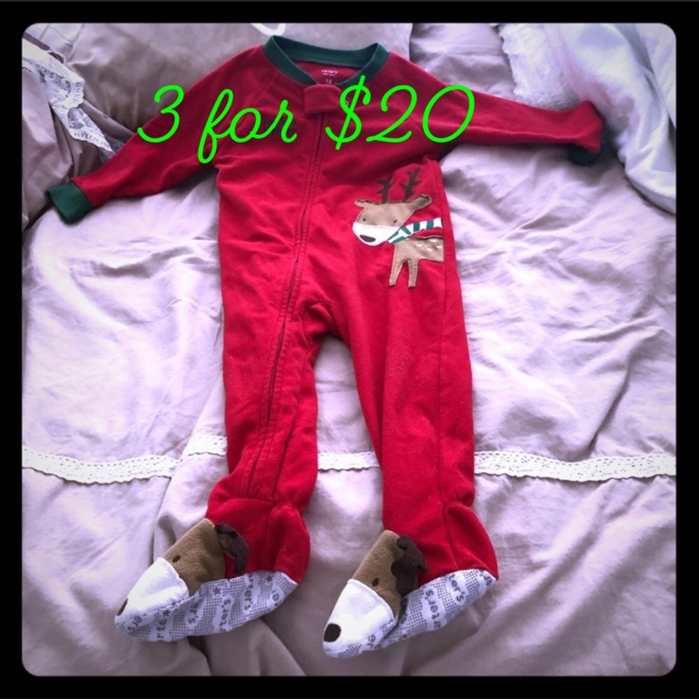 Carters Christmas Reindeer footed pjs 18m 3for$20